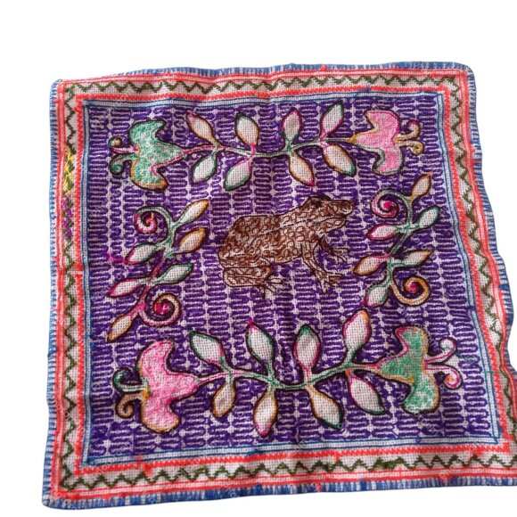 Hand Embroidered Blanket Toad Flower Kantu Amazon Rainforest